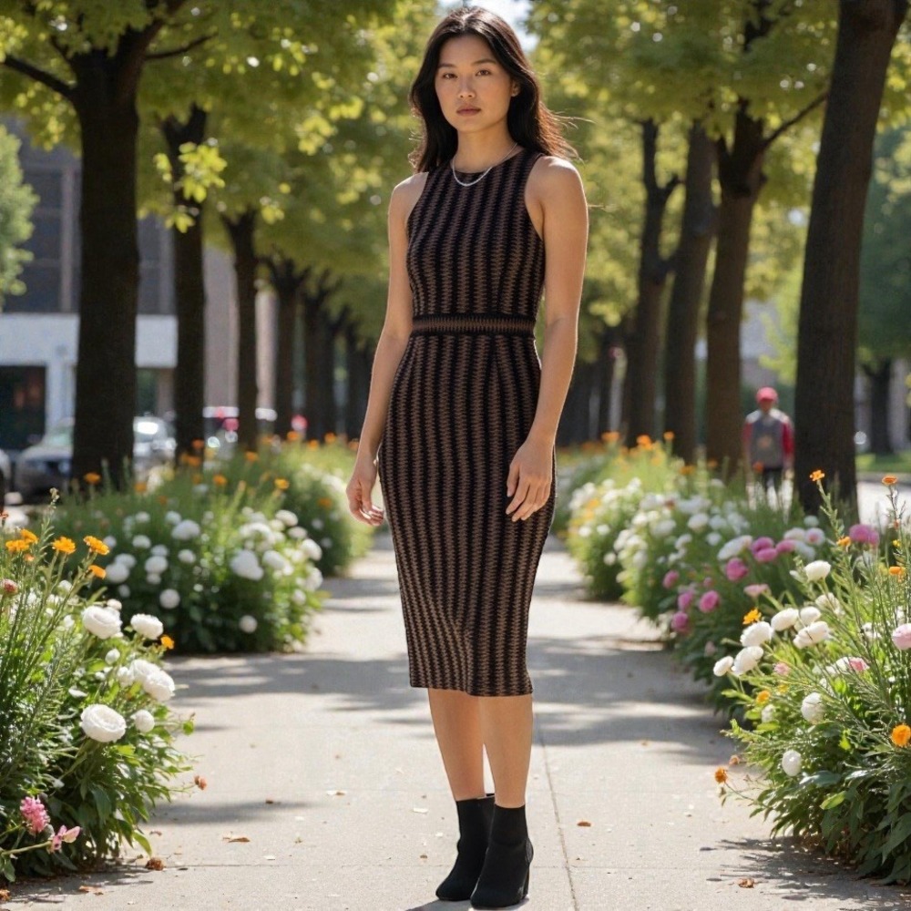 Anthropologie Maeve Women's Meridian Sheath Dress XS Knit Brown Black Sleeveless
